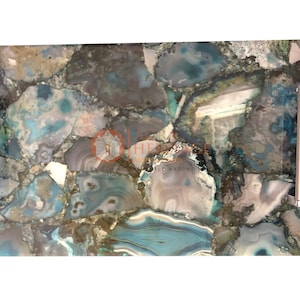 14"x8" Rare Mild Blue Agate Handmade Kitchen Table Tray Home Decor