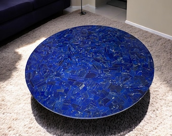 Handmade Lapis Lazuli Gemstone Coffee Table: Marble Inlay Furniture