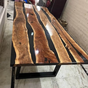 Epoxy Resin Table Top, Black Dining Table, Kitchen Slab Countertop Desk, Acacia Wood Furniture Coffee Table, Home Decors