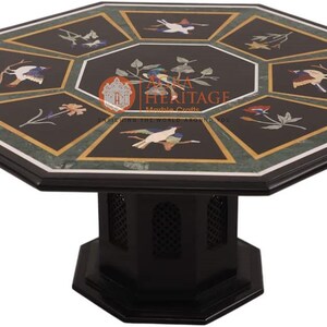 30&quot;x30&quot; Black Marble Customize Center Side Table Top With 18&quot; Stand Marquetry Art Halloween Gift