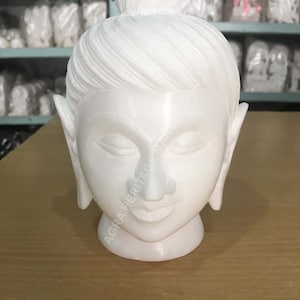White Marble Buddha Head Statue 6&quot; Tall Handmade Art Home Living Room Religious Showpiece Decor