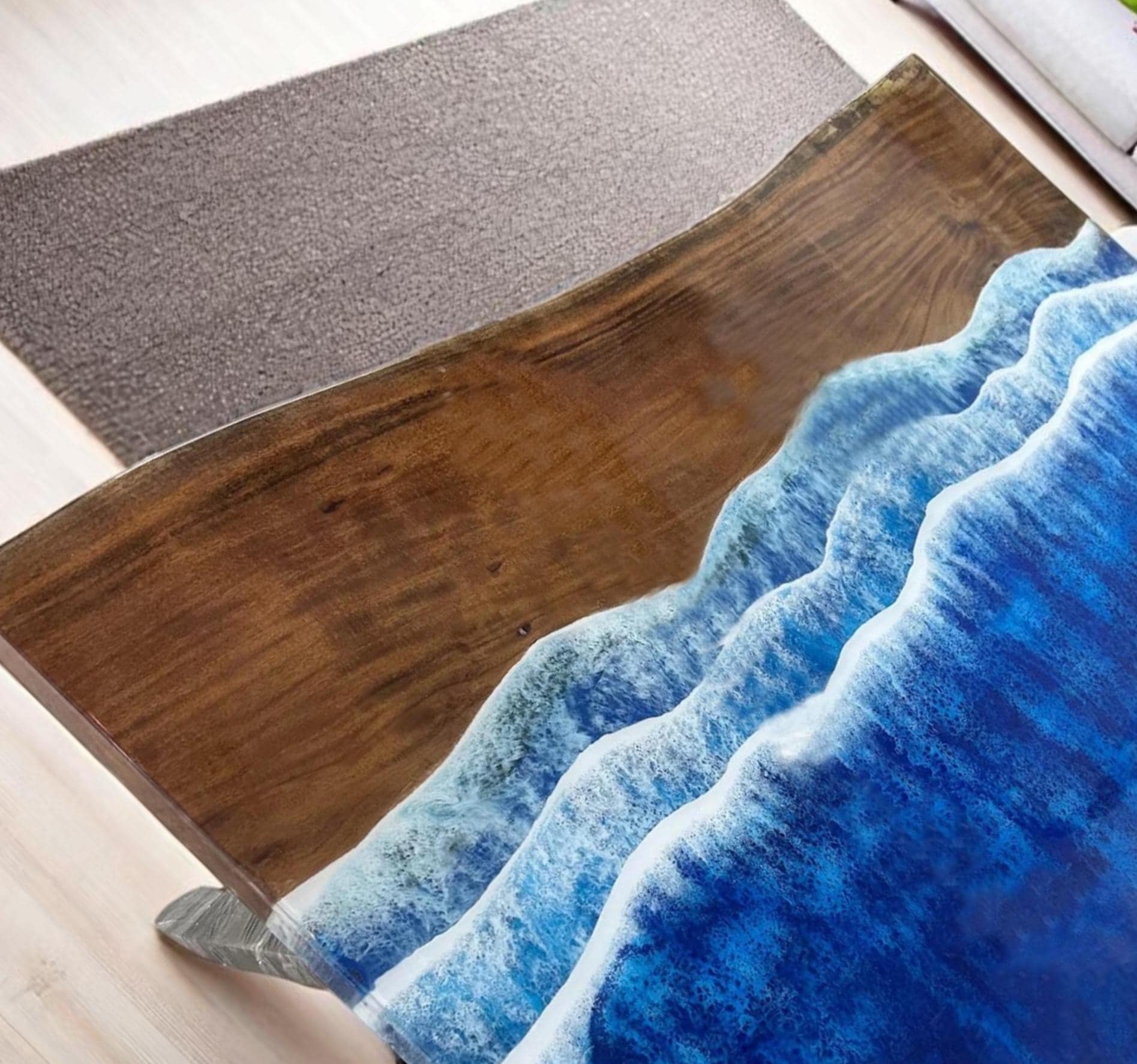 Custom Ocean Epoxy River Dining Table: Live Edge Wood Slab Art - Etsy