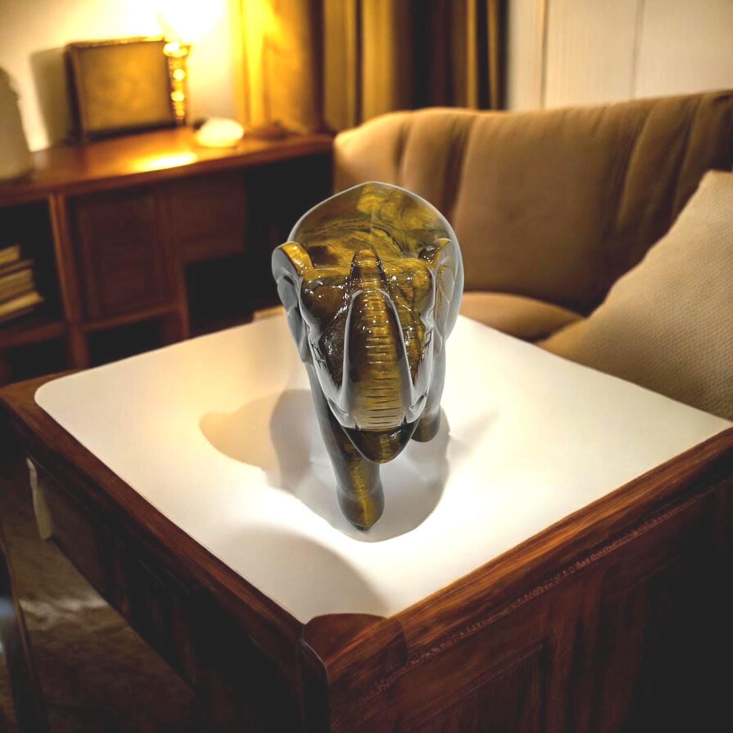 タイガーアイ宝石象の像手作り彫刻と置物豪華なショーピースホーム