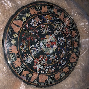 Green Marble Dining Outdoor Table Top Elephant Floral Pietra Dura Inlay Design Restaurant Living Room Decor
