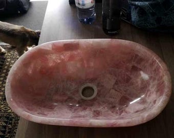 Oval Pink Rose Quartz Sink Wash Basin Crystal Healing Gemstone Countertop Kitchen Vessel Sink Home Improvement for Kitchen & Bathroom Decors