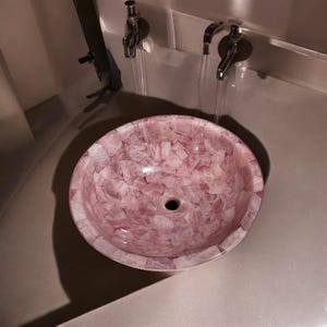 Pink Rose Quartz Sink Wash Basin Countertop Vanity Bathroom Accessories Handmade Crystal Modern Kitchen Sink Home Decor