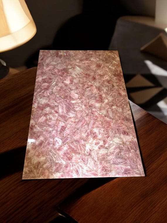 Handmade Rose Quartz Table Top: Crystal Healing Slab, Kitchen Dining Decor