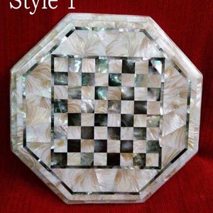 Handcrafted Marble Chess Board Table Adult Gaming Chess Set Abalone Shell Semi Precious MOP Gemstone Inlay Work Personalized Gifts
