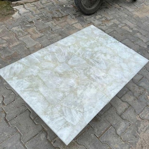 White Quartz Gemstone Dining Table Top Kitchen Slab Quartz Countertop Console Bar Office Meeting Desk Housewarming Decors