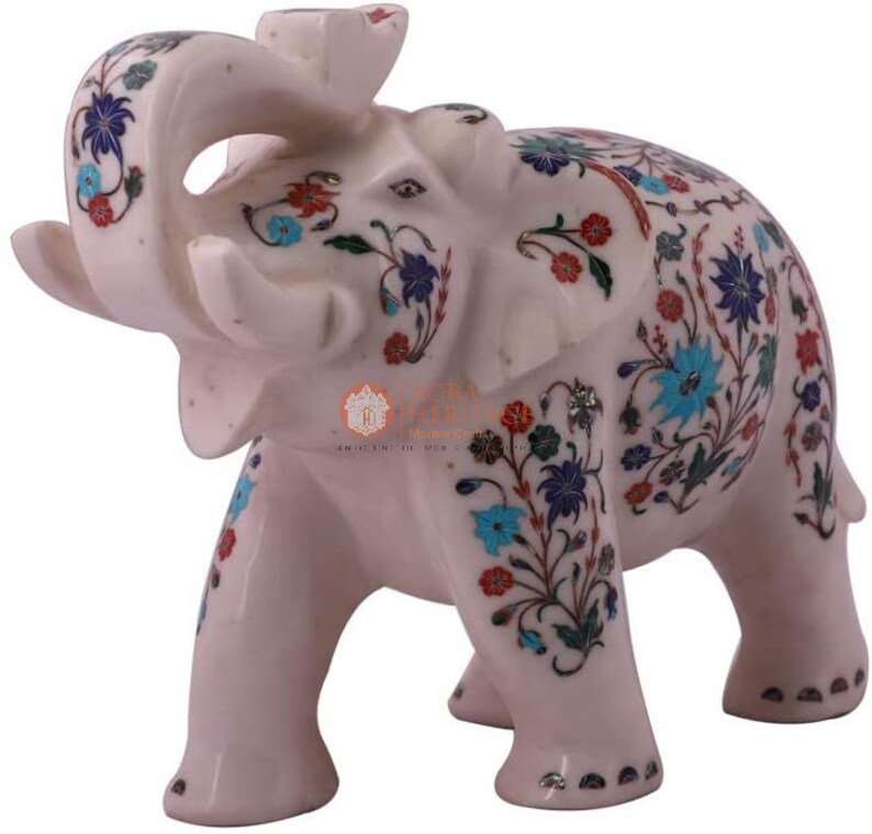 Handmade White Marble Elephant Figurine Multi Inlay Home Decor Etsy