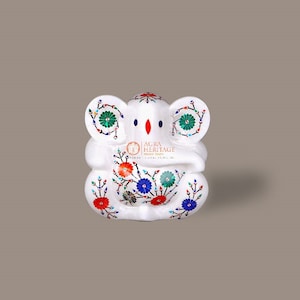 Mini Ganesha Statue Marble Inlay Ganesha for Altar Hindu Elephant God Rare Ganesh Murti Handmade Ganesha Idol for Living Room