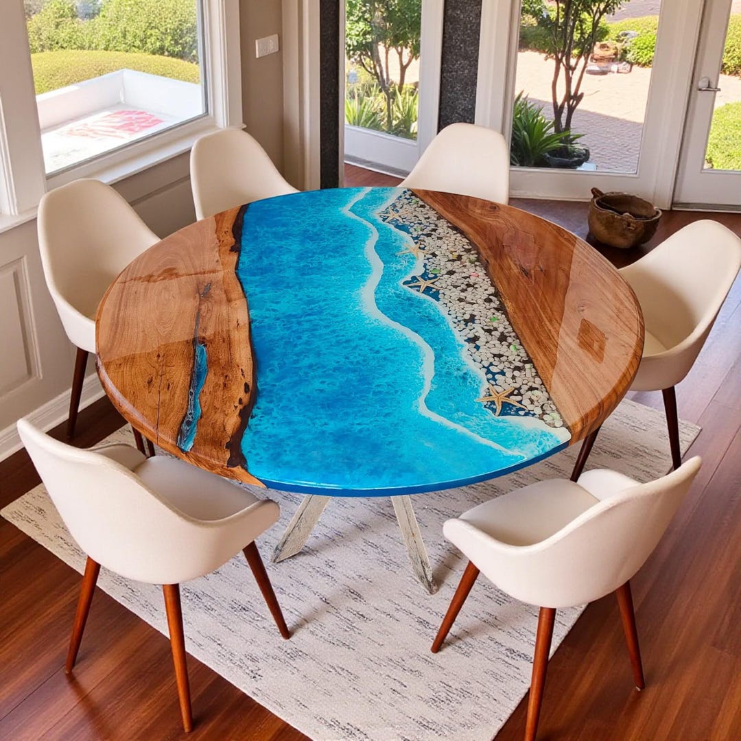 Handmade Ocean Epoxy Resin Round Table, Modern Wood Furniture - Etsy