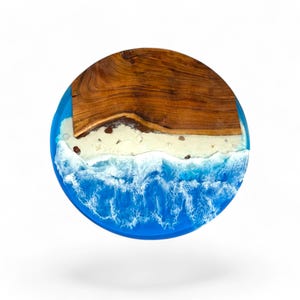 Round Ocean Wave Epoxy Resin Coffee Table Top Live Edge Natural Acacia Wooden Handmade Furniture Cafeteria Modern Arts Hallway Decors