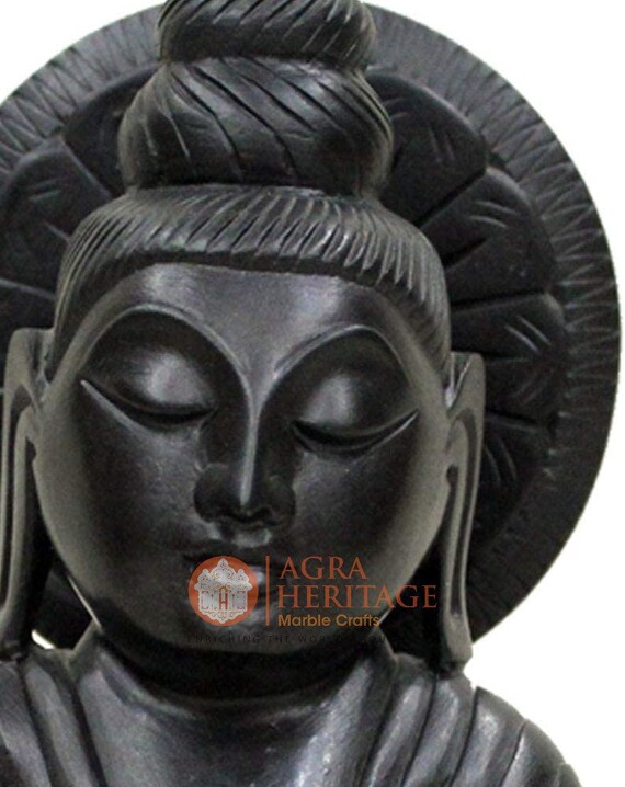 12インチの黒大理石仏像。手作りの装飾品。コレクター向けの展示品