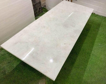 White Quartz Countertop Dining Table Handmade Agate Gemstone Elegance for Housewarming Decor