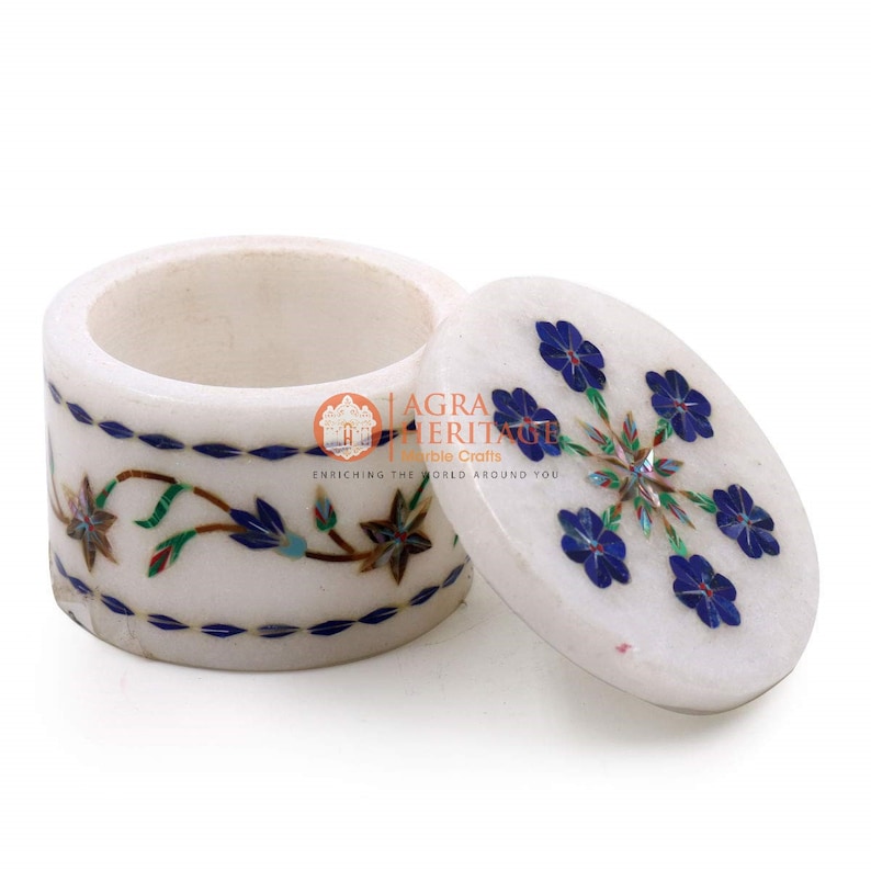 Marble Lapis Lazuli Marquetry Decorative Ring Storage Box Decor Gift