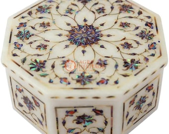 Marmor Achteck feine Inlay Arbeit Schmuck Kostüm Box Hardware antike Housewarming Geschenk