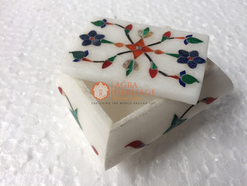 3x2x2 White Marble Handmade Jewelry Box Inlay Floral Design Veterans Gift Decor