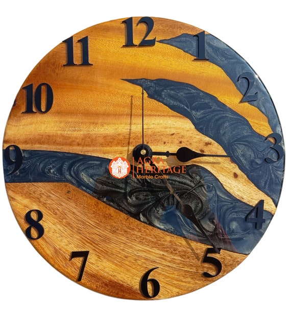 Reloj de arte de pared superior de resina epoxi azul, reloj de