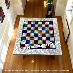 White Marble Top Chess Set Board Mop Gemstone Inlay Mosaic Arts Best Gifts Decor