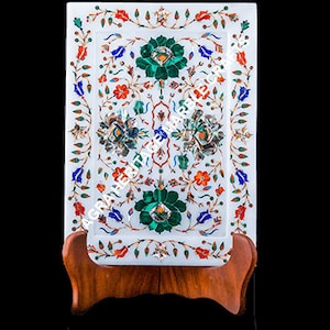 Decorative Marble Serving Tray Malachite Pauashell Inlay Multi Floral Arts Housewarming Gift