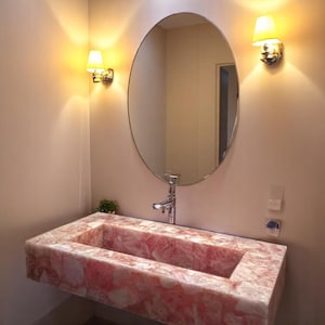 Rectangle Rose Quartz Crystal Bathroom Wash Basin Luxurious Gemstone Countertop Sink Home Interior Kitchen Vessel & Spa Decor