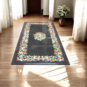 Rectangle Black Marble Dining Table Semi Precious Gemstone Pietradura Inlay Art Marble Centerpiece Hallway Furniture Home & Garden Decorates