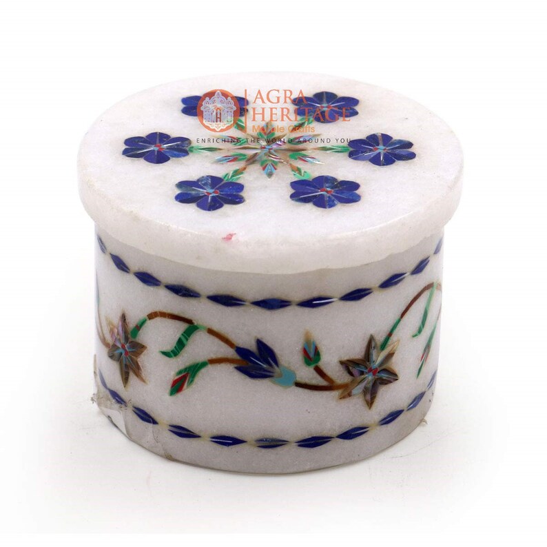 Marble Lapis Lazuli Marquetry Decorative Ring Storage Box Decor Gift