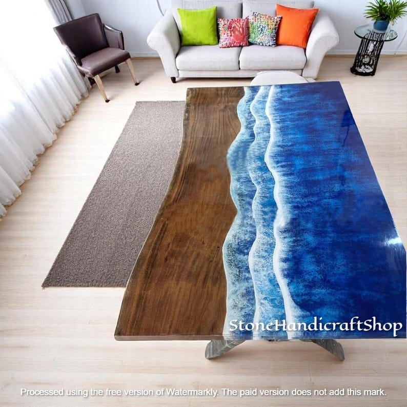 Custom Ocean Epoxy River Dining Table: Live Edge Wood Slab Art - Etsy