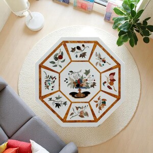 White Marble Top Center Table Inlay Work with Semi Precious Gemstone Pietra Dura Art Hallway Furniture Home & Garden Decors