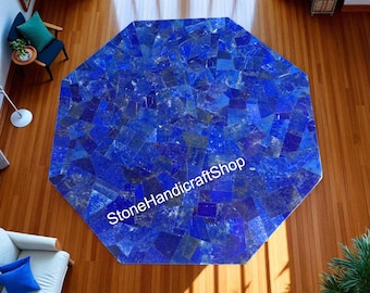 Lapis Lazuli & Marble Octagon Coffee Table Top: Handmade Inlay Design
