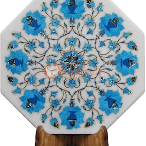 12&quot;x12&quot; Marmor Weiß Wand Dekor Fliese Türkis Eingelegt Floral Pietradura Design Thanksgiving Geschenk