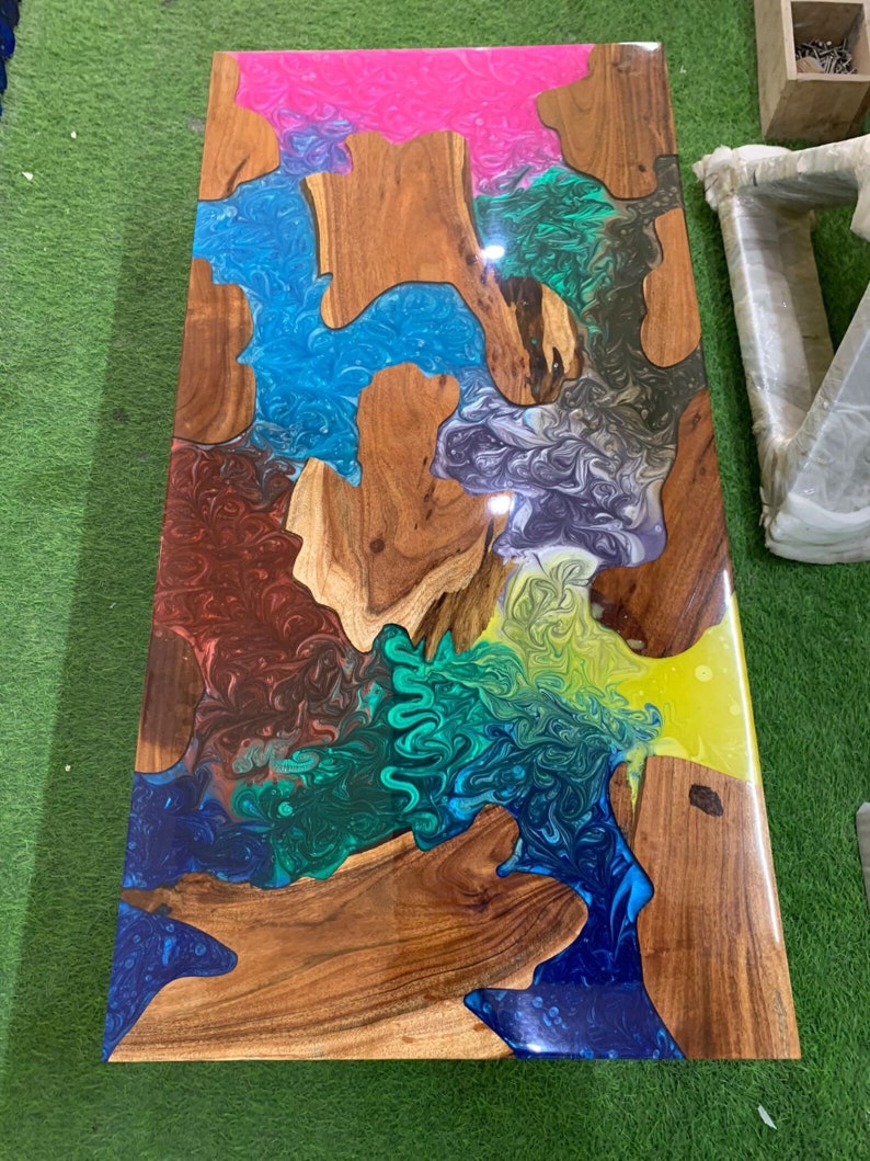 Modern epoxy table with live edge design