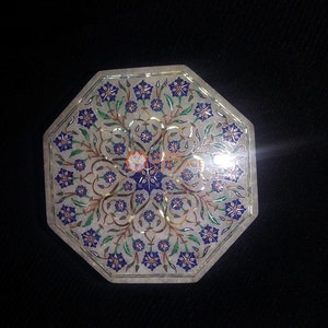White Marble Inlay Trinket Box, Marble Mosaic Jewelry Box, Inlaid Marble Lidded Box Fine Floral Art Decor Gifts
