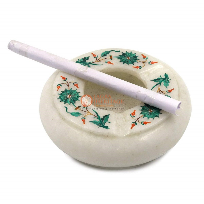 handicraftsInnstore 2 Marble stone inlay round Ash Tray Candle holder 3 x 3 inches