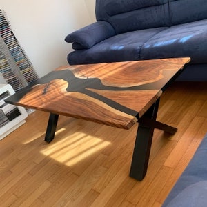 Natural Acacia Wood Black Epoxy Rectangle Table Top Handmade Coffee Table Epoxy Dining Table Resin River Custom To Order Handmade Furniture