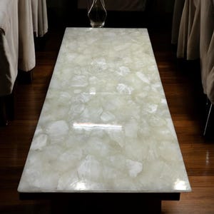 Rectangle White Quartz Stone Dining Table Top Custom Made Healing Crystal Stone Kitchen Countertop Slab Handmade Living Room Furniture Decor