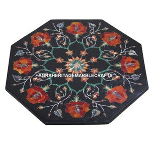 Wall Designer Black Marble Tiles Marquetry Handicraft Floral Inlay Home Living Room Decor