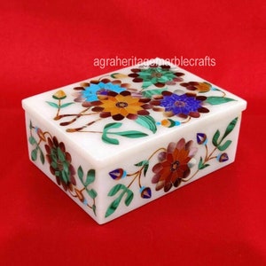 4 &quot;x 3 &quot;x 2&quot; Marmor Schmuckschatulle Handgefertigte Inlay Mosaik Blumenkunst Halbedelsteine Royal Look Aufbewahrungsbox Personalisierte Geschenke