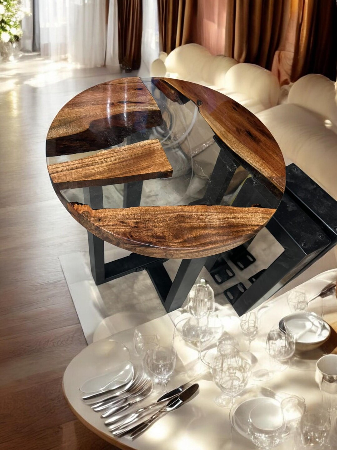 Clear Epoxy Wood Round Coffee Center Table Unique Handmade Furniture ...