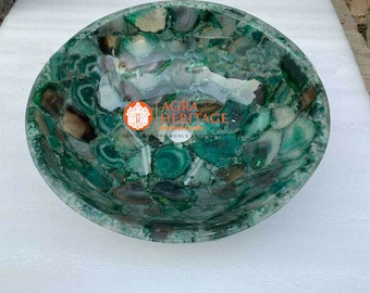 Lavandino in pietra di agata verde fatto a mano: moderno lavabo su piedistallo