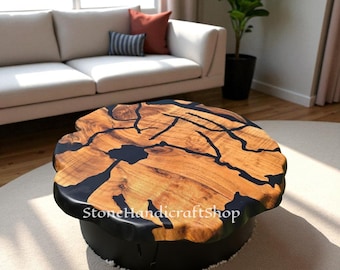 Live Edge Wood Soffbord - Svart Epoxy Resin Handgjorda Möbler - Heminredning