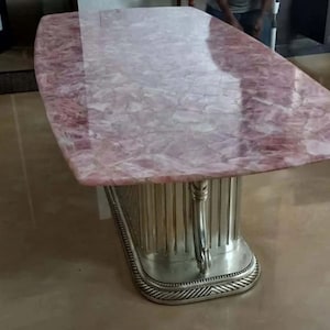 Handcrafted Rose Quartz Stone Countertop Desk and Dining Table Elegant Kitchen and Living Room Furniture and Decor