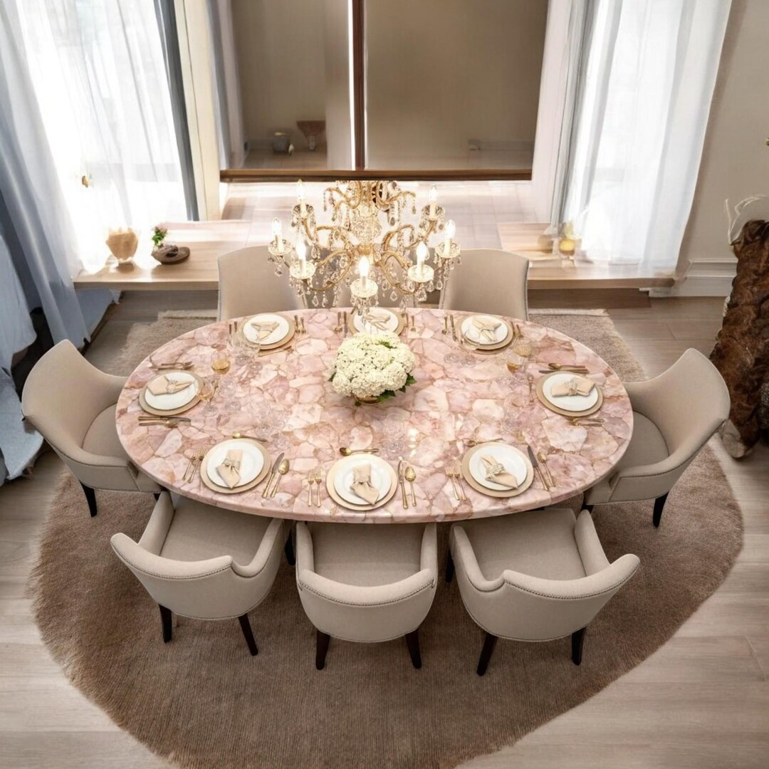 Oval Shape Rose Quartz Coffee Table Top : Crystal Healing Handmade ...