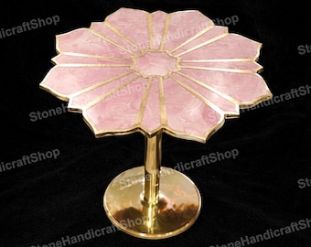 Rose Quartz Side Table | Pink Gemstone Accent Table | Luxury Brass Base Table | Handmade Designer Furniture