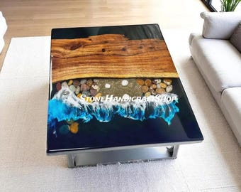Square Epoxy Resin Coffee Table: Mid Century Modern River Table