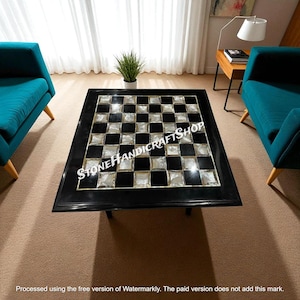 Black Marble Chess Table Top Handmade Stone Game Board Classic Home Accent Indoor Luxury Decor Piece