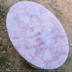 Oval Rose Quartz Stone Table/ Living Room Furniture/ Pink Quartz Gemstone Slab/ Home Decor