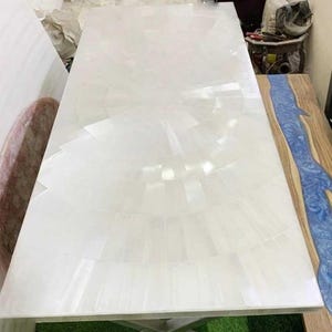 Selenite Crystal Dining Table Top: Sun Burst Gemstone Inlay, Modern Furniture