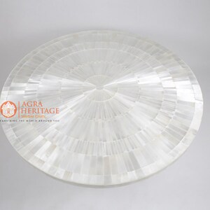 Sun Burst Pattern Selenite Dining Table Top, Round Table, Selenite Coffee Table, White Stone Table, Semi Precious Stone Table, Home Decor
